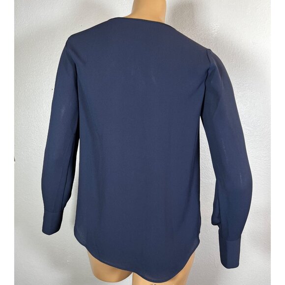 Ann Taylor Womens Blouse Blue XXS P Cold Shoulder Cut Out Shirt Top Career - Picture 4 of 10